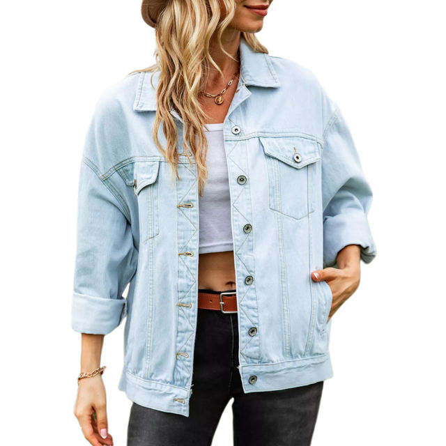 Light Blue Buttoned Denim Jacket with Pocket TQK280184-30