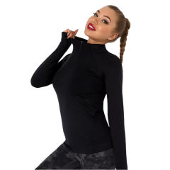 Black Quick Dry Zipper Knit Tight Yoga Tops TQE91363-2