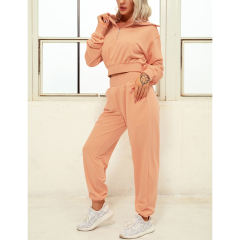 Orange Zipper-up Cotton Sweatshirt with Pant Sports Set TQE91573-14