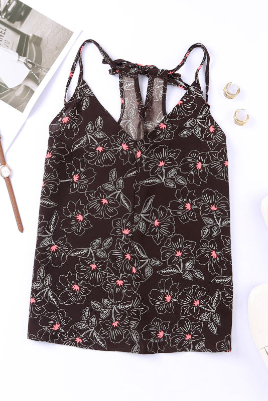 Brown Floral Print Spaghetti Strap Racerback Tank Top LC2567780-17