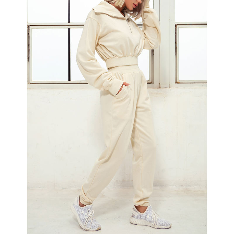 Apricot Zipper-up Cotton Sweatshirt with Pant Sports Set TQE91573-18