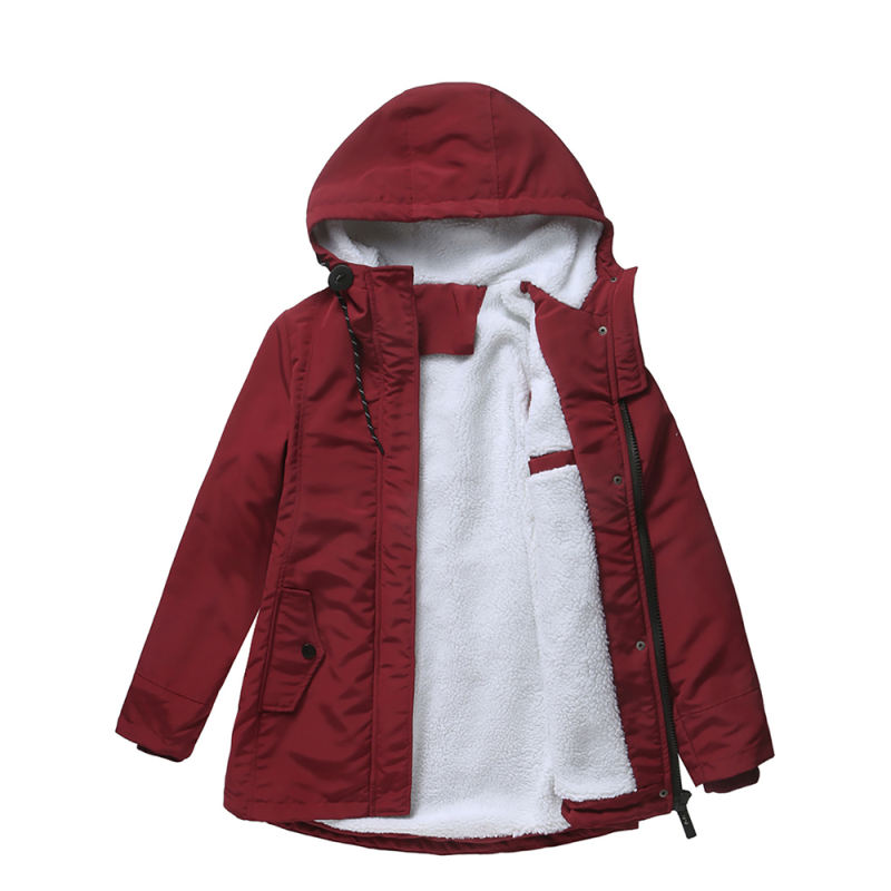 Wine Red Plush Warm Hooded Parka Coat TQK280128-23