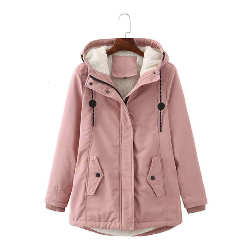Pink Plush Warm Hooded Parka Coat TQK280128-10