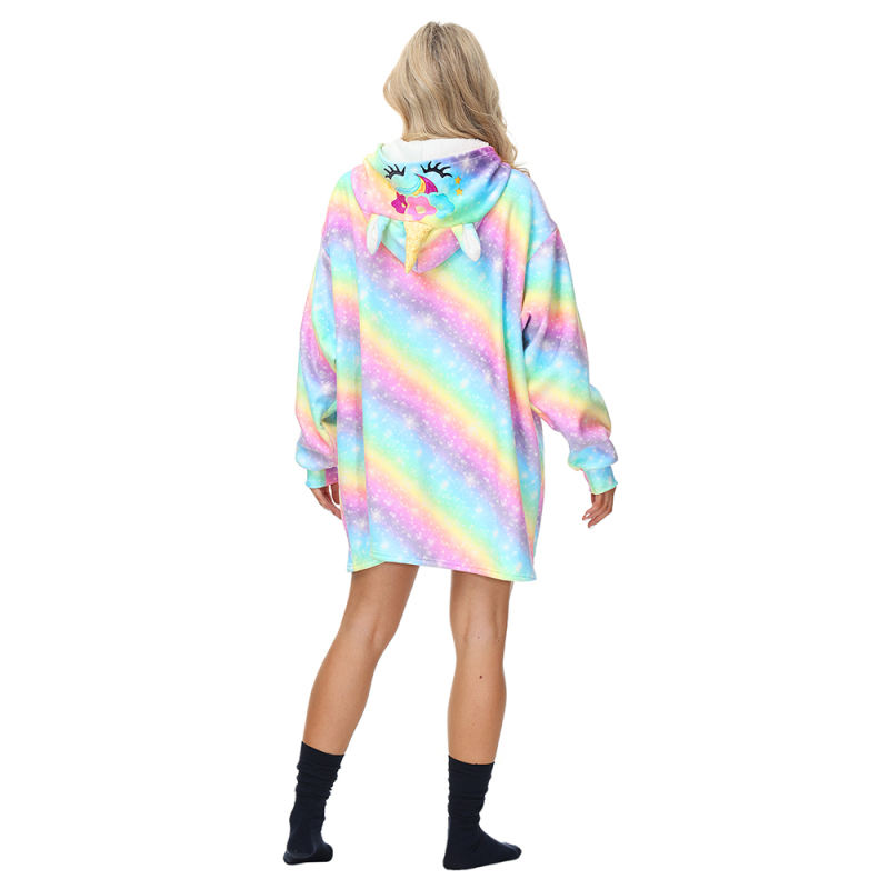 Multicolor Unicorn Cartoon Print Blanket Hoodie TQK230363-29