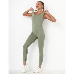 Army Green Back-Criss Seamless Yoga One Piece Jumpsuit TQE91567-27