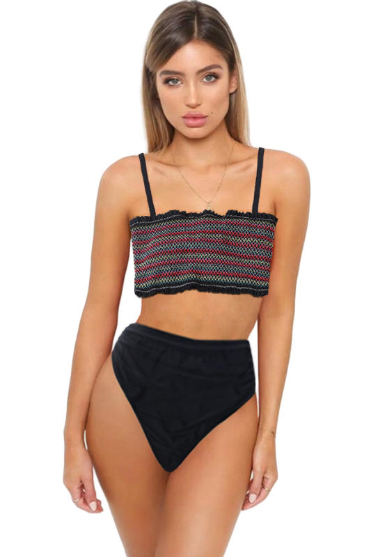 Elastic Shirring Suspender Two-piece Swimsuit