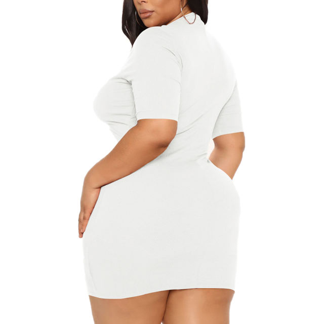 White Drawstring Ruched Half Sleeve Bodycon Dress TQK311015-1