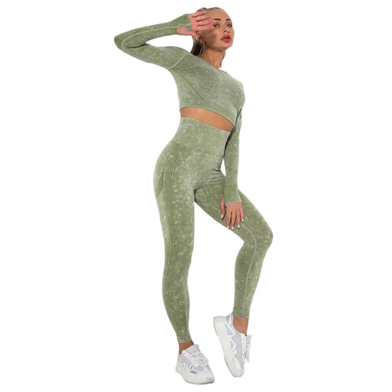 Army Green Nylon Seamless Long Sleeve Pant Yoga Set TQE91361-27