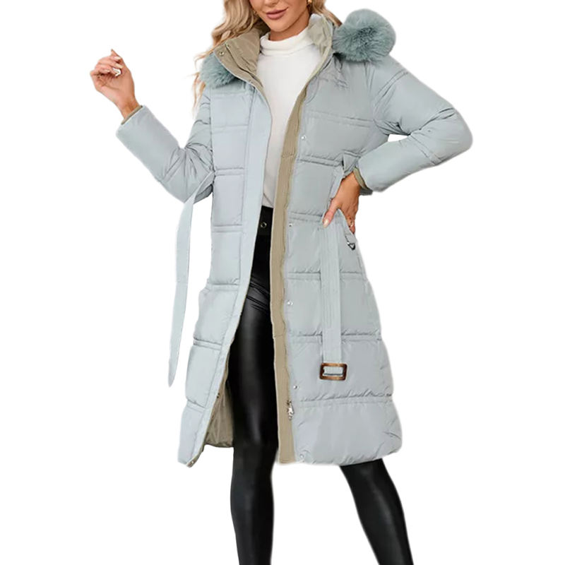 Light Blue Slim Fit Thick Down Jacket Long Coat TQK280218-30