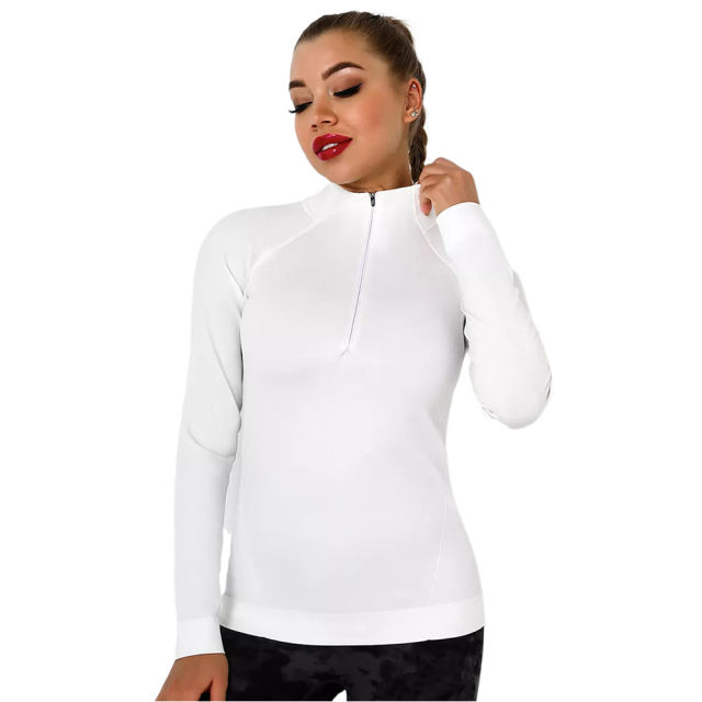 White Quick Dry Zipper Knit Tight Yoga Tops TQE91363-1