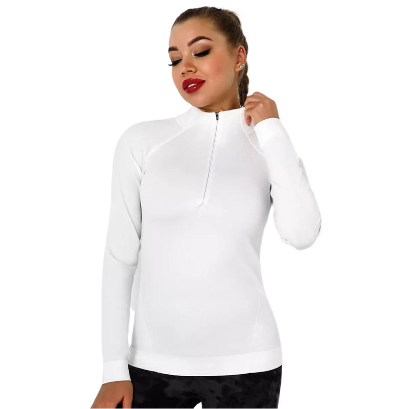 White Quick Dry Zipper Knit Tight Yoga Tops TQE91363-1