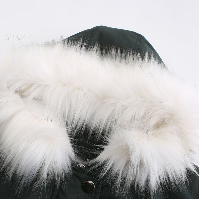 Dark Green Fur Collar Warm Hooded Parka Coat TQK280129-36
