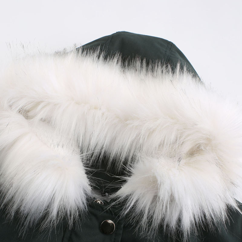 Dark Green Fur Collar Warm Hooded Parka Coat TQK280129-36