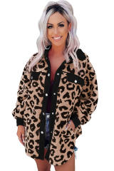 Black Contrast Trimmed Leopard Teddy Shacket LC854211-2
