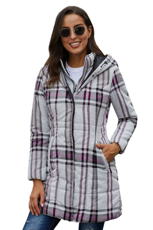 Gray Vintage Plaid Cotton Quilted Trench Coat LC85189-11