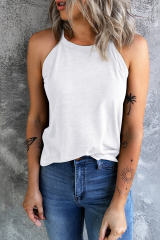 White Plain Halter Neck Tank Top LC2567064-1