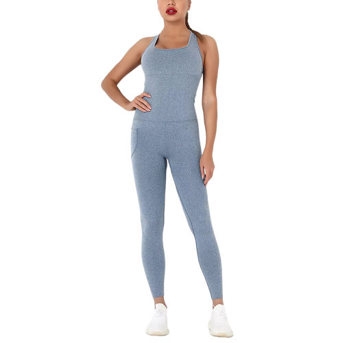 Blue Back-Criss Seamless Yoga One Piece Jumpsuit TQE91567-5