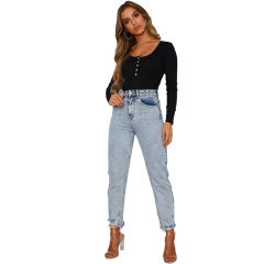 Black Zip Up Long Sleeve Bodysuit TQK550148-2
