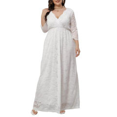 White V Neck Lace Plus Size Evening Dress TQV310004-1