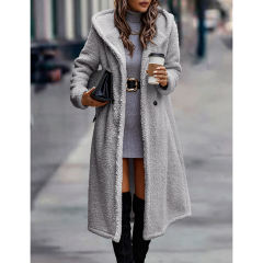 Gray Open Front Long Sleeve Hooded Fleece Coat TQK280217-11
