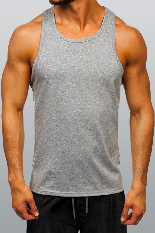 Gray Men\'s Solid Crew Neck Sleeveless Top MC256180-11