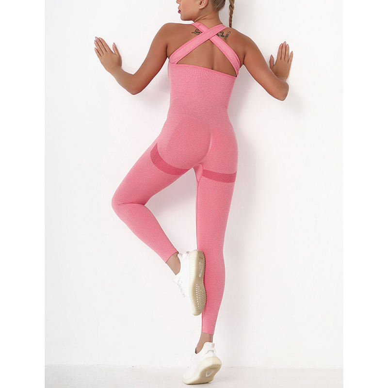 Red Back-Criss Seamless Yoga One Piece Jumpsuit TQE91567-3