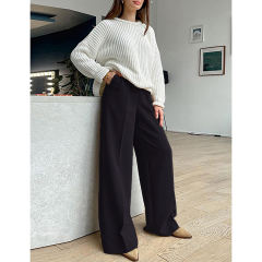 Black High Waisted Draped Wide Leg Pants TQV510042-2