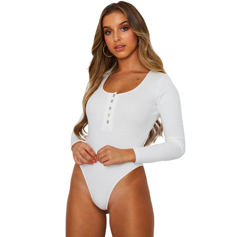 White Zip Up Long Sleeve Bodysuit TQK550148-1