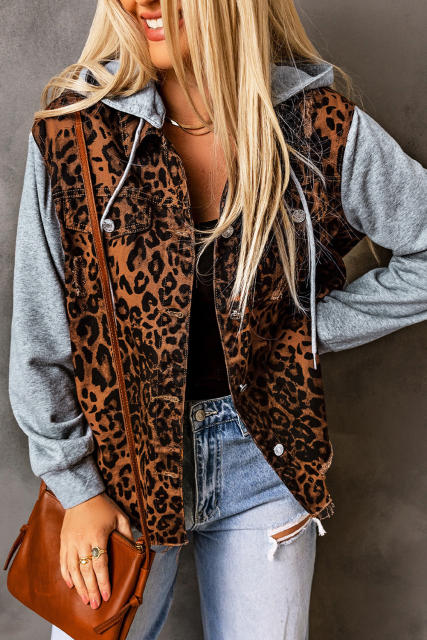 Leopard Ripped Hooded Denim Jacket LC788145-20