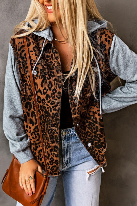 Leopard Ripped Hooded Denim Jacket LC788145-20