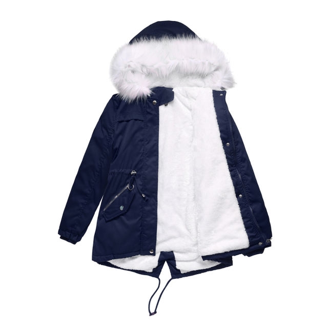 Navy Blue Fur Collar Warm Hooded Parka Coat TQK280129-34