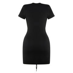 Black Short Sleeve Drawstring Bodycon T-Shirt Dress TQK311016-2
