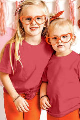 Red Solid Color Short Sleeve Crewneck Kid\'s Tee