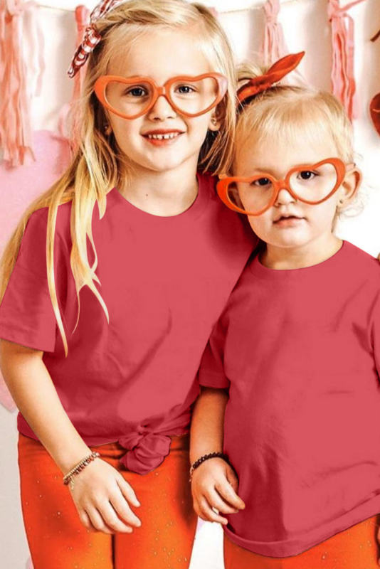 Red Solid Color Short Sleeve Crewneck Kid\'s Tee