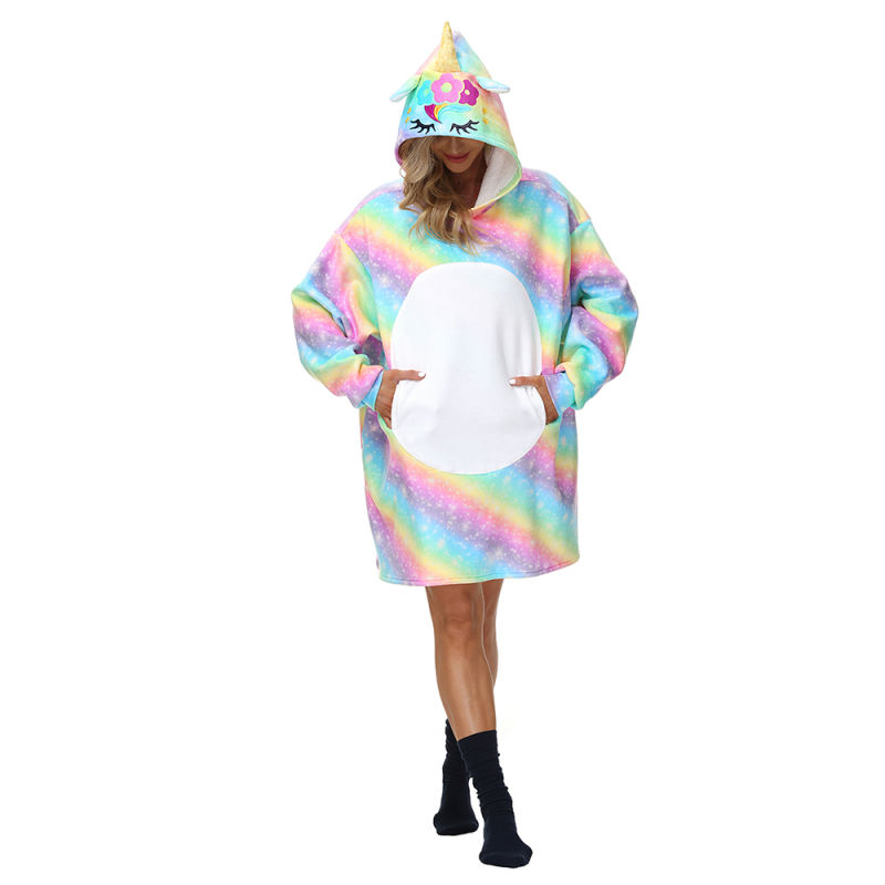 Multicolor Unicorn Cartoon Print Blanket Hoodie TQK230363-29