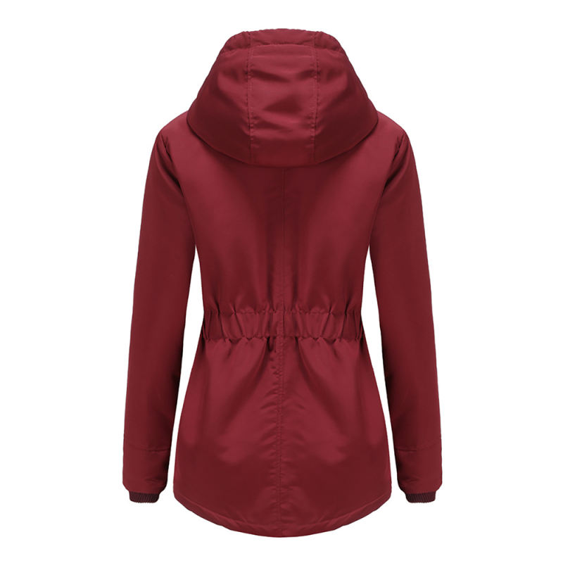 Wine Red Plush Warm Hooded Parka Coat TQK280128-23
