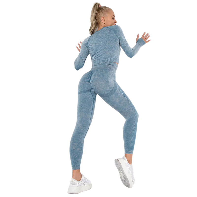 Blue Nylon Seamless Long Sleeve Pant Yoga Set TQE91361-5