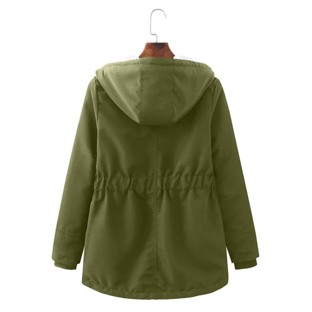 Army Green Plush Warm Hooded Parka Coat TQK280128-27