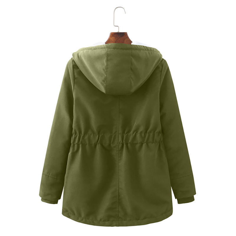 Army Green Plush Warm Hooded Parka Coat TQK280128-27