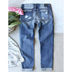 Blue Halloween Print Washed Ripped Wide Leg Jeans TQF511012-68