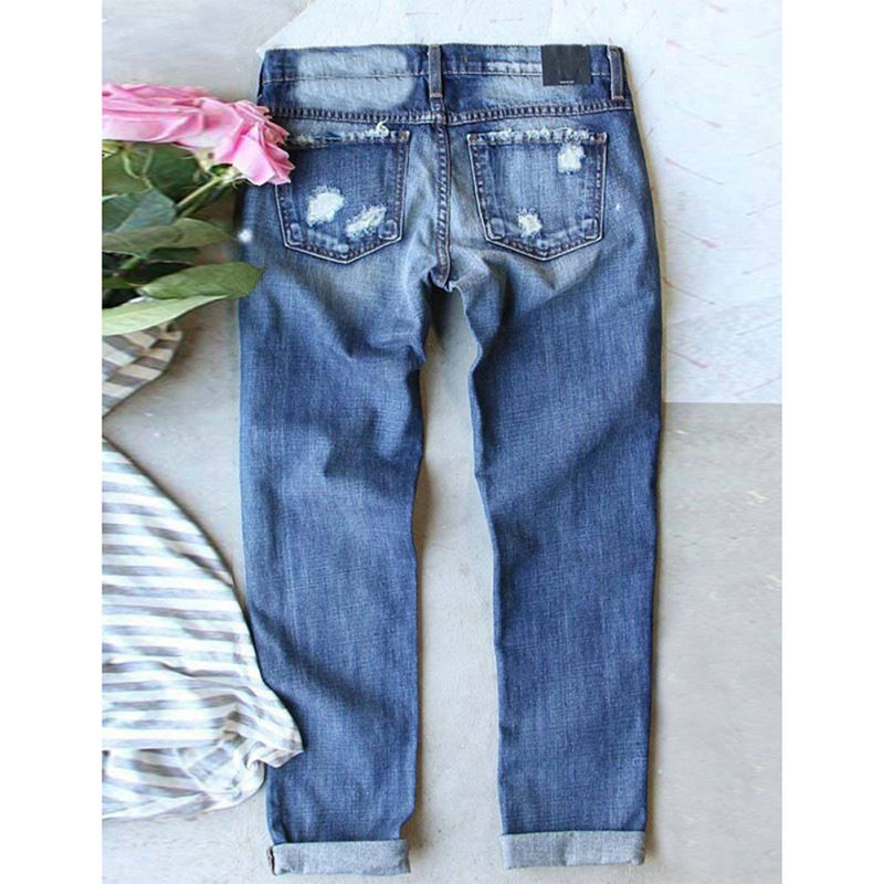 Blue Halloween Print Washed Ripped Wide Leg Jeans TQF511012-68