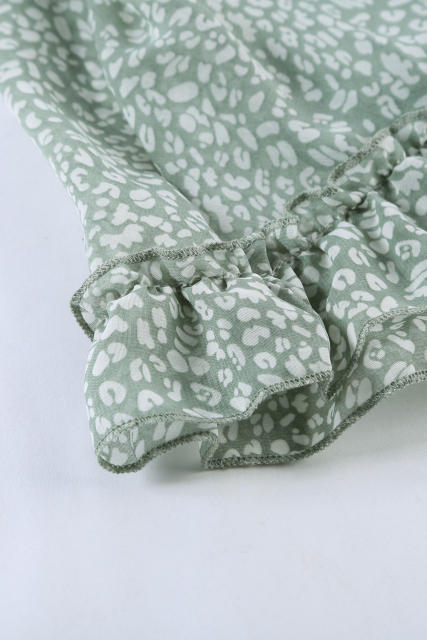 Green Ruffle Detailing Open Back Floral Dress LC220829-9