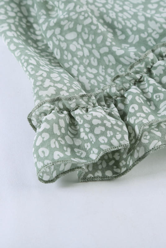 Green Ruffle Detailing Open Back Floral Dress LC220829-9