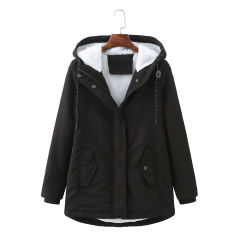 Black Plush Warm Hooded Parka Coat TQK280128-2