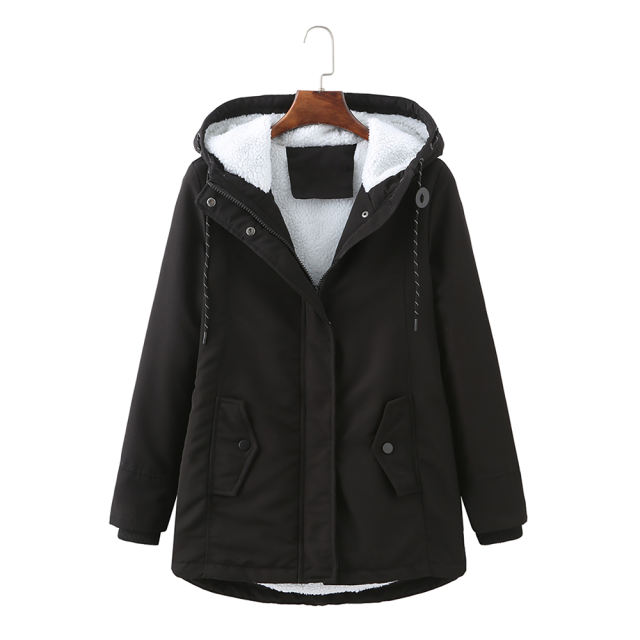 Black Plush Warm Hooded Parka Coat TQK280128-2