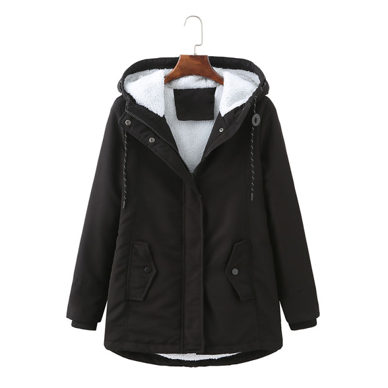 Black Plush Warm Hooded Parka Coat TQK280128-2