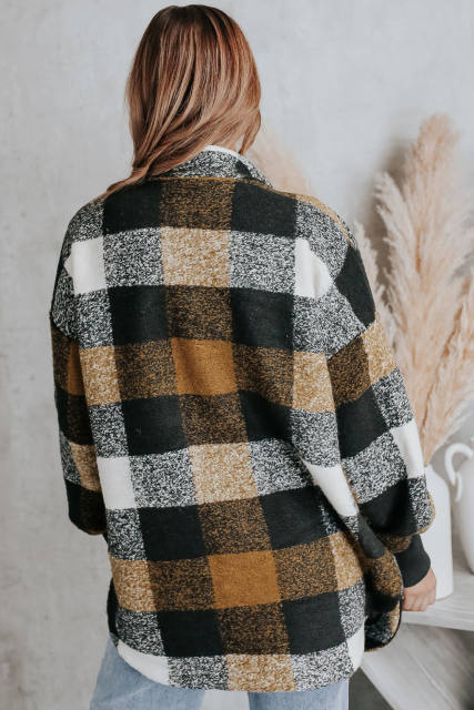 Black Zipper Side Pockets Plaid Overcoat LC859014-2