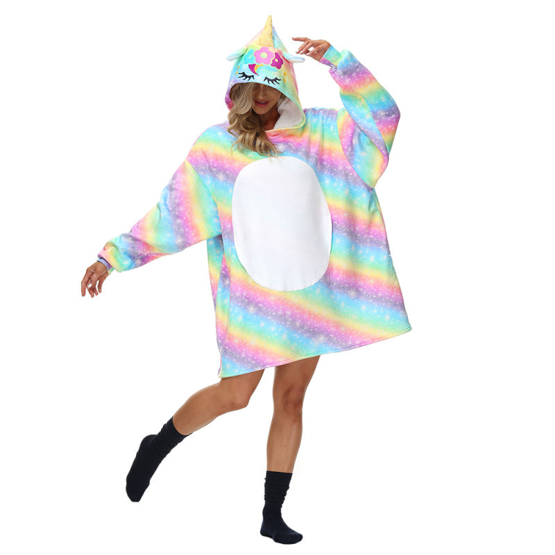Multicolor Unicorn Cartoon Print Blanket Hoodie TQK230363-29