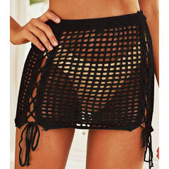 Black Hollow-out Side Drawstring Beachwear Mini Skirt TQV360075-2