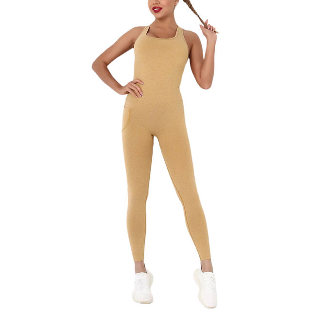 Yellow Back-Criss Seamless Yoga One Piece Jumpsuit TQE91567-7